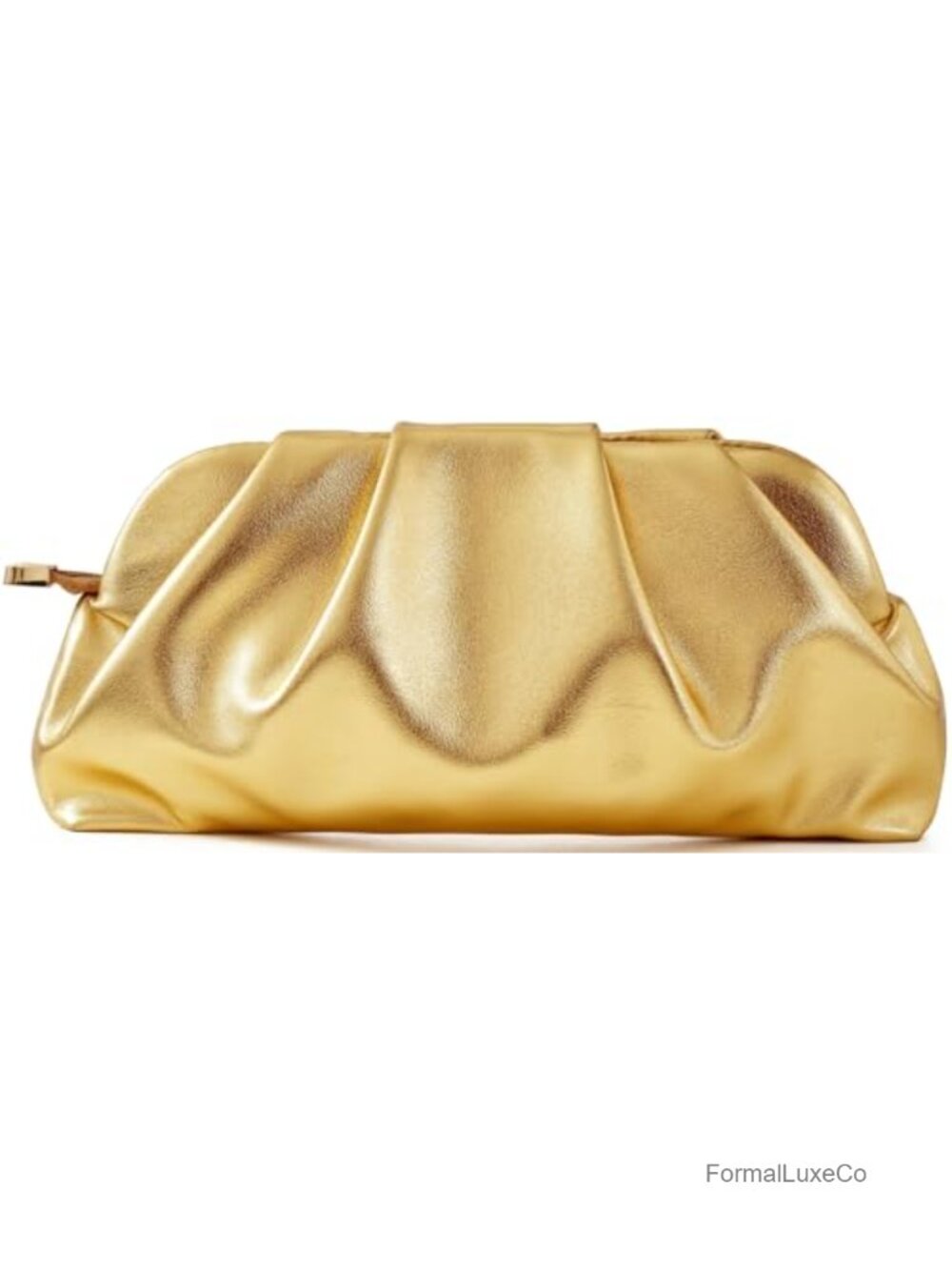 Ruched Metallic Faux Leather Clutch Purse with Detachable Chain Strap